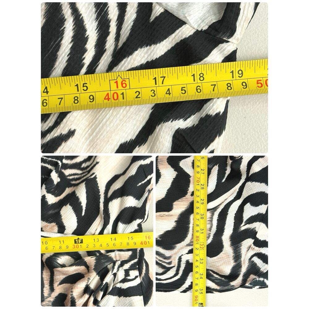 Anthropologie Zebra Animal Print Faux Wrap Mini Dress Long Sleeve Size 14 - Picture 14 of 14